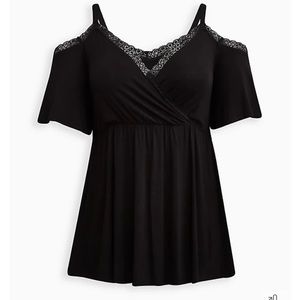 Babydoll Lace Trim Cold Shoulder Top size 2